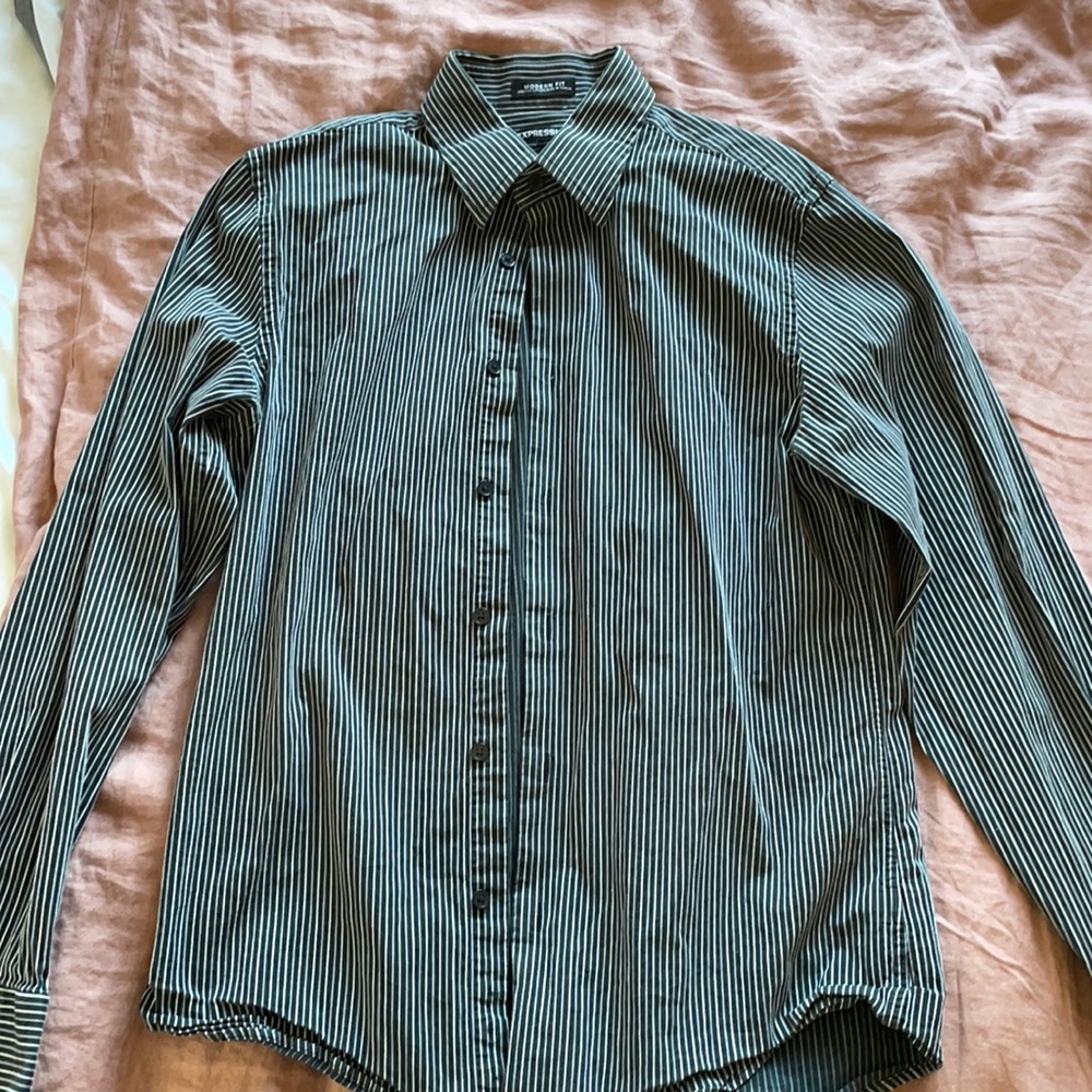 Express black, striped, casual, button down shirt